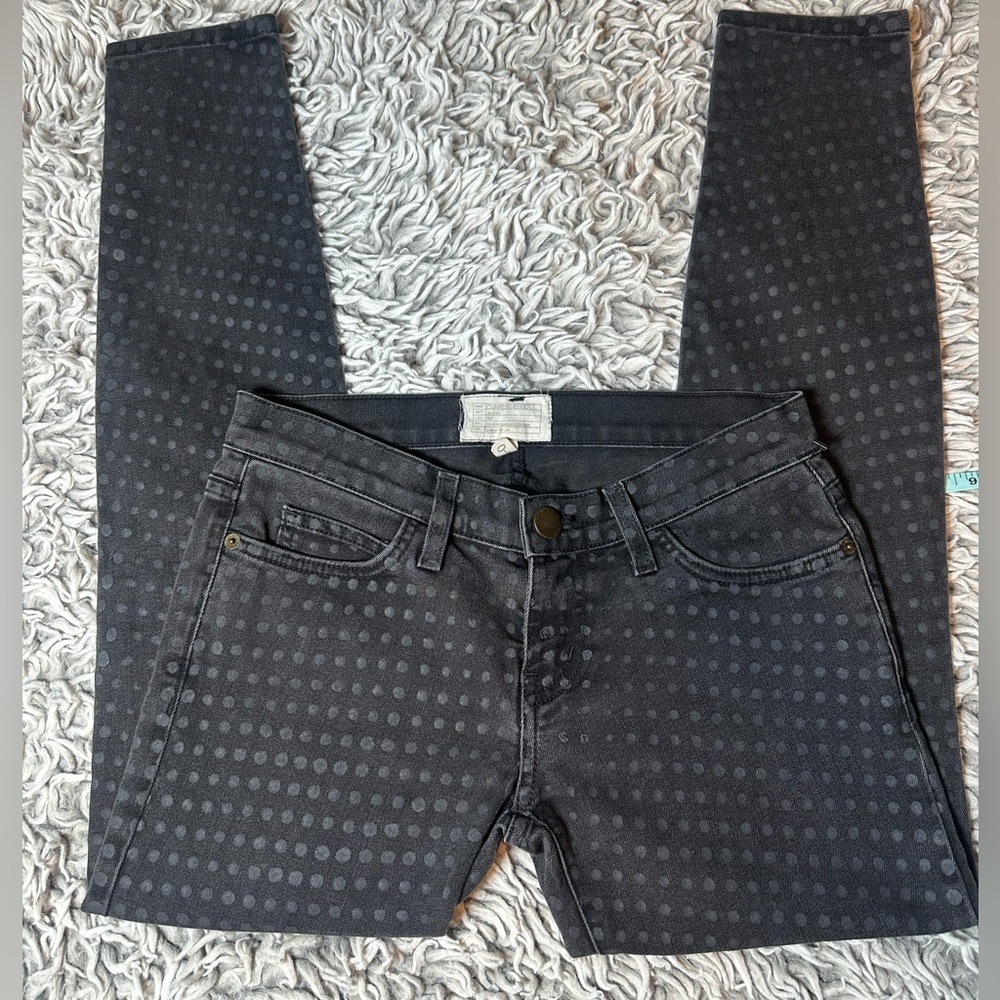 Current/Elliott Stiletto jeans in black with a tonal polka dot print,Size 25